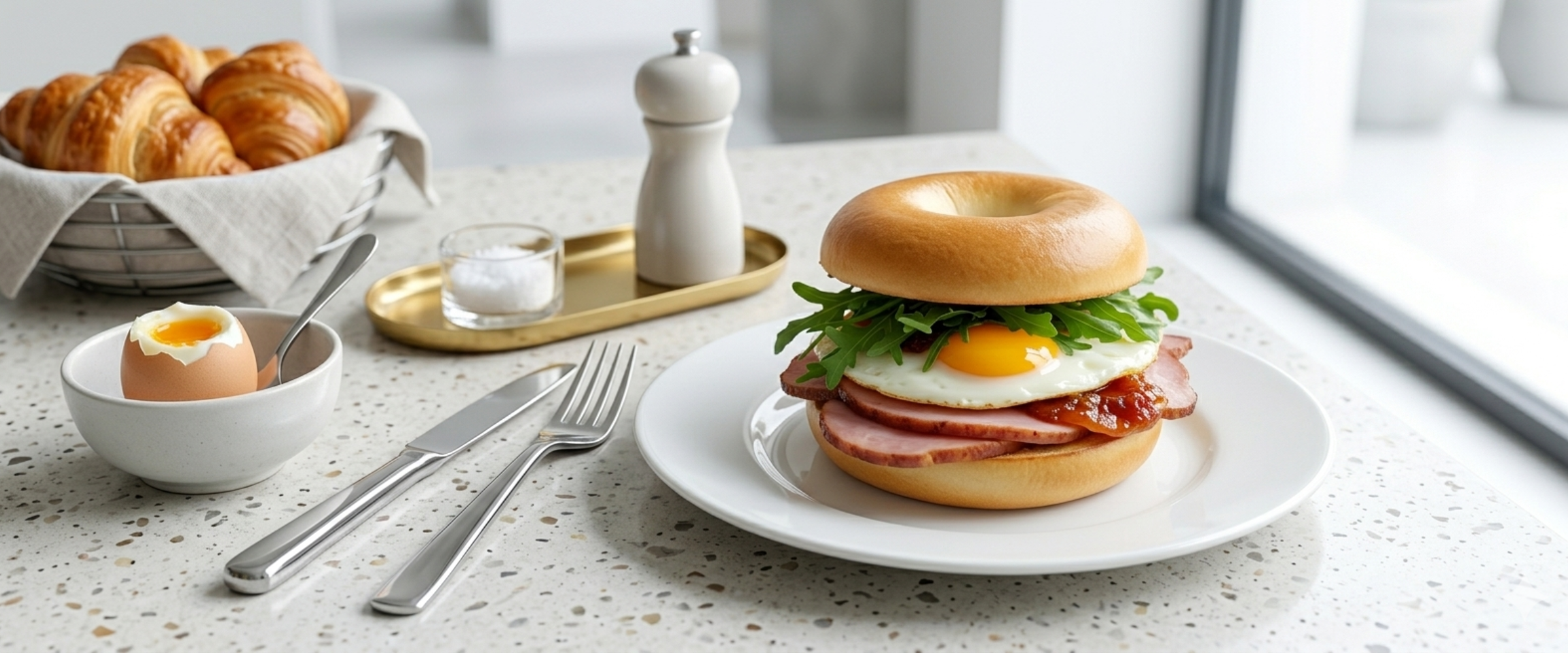 A close-up of a bacon sandwich cut in half and served on a decorative plate.