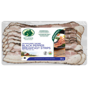McLean Meats - Organic Bacon Black Pepper Breakfast Strips | Nitrite Free Bacon | Nitrate Free Bacon